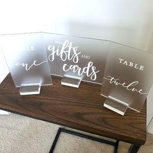 Frosted Table numbers and Gift Signage